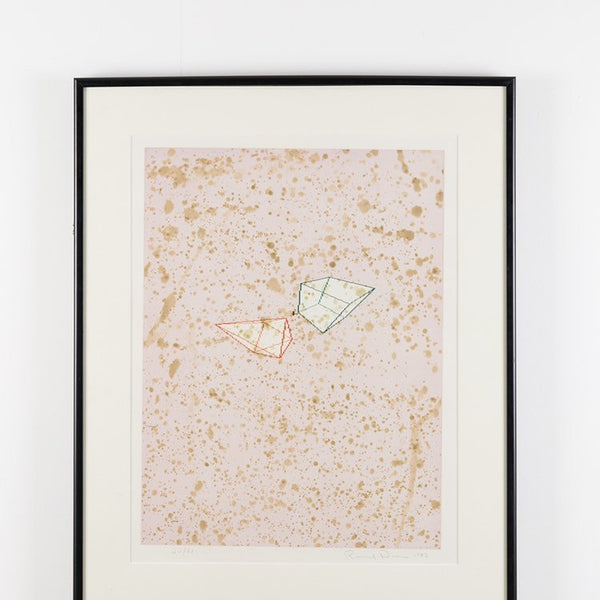 Framed Ron Davis aquatint etching titled Pyramid and Cube