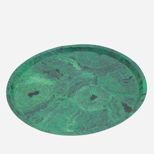 Large round vintage faux painted brass tray