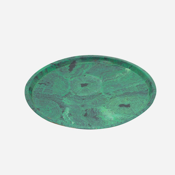 Large round vintage faux painted brass tray