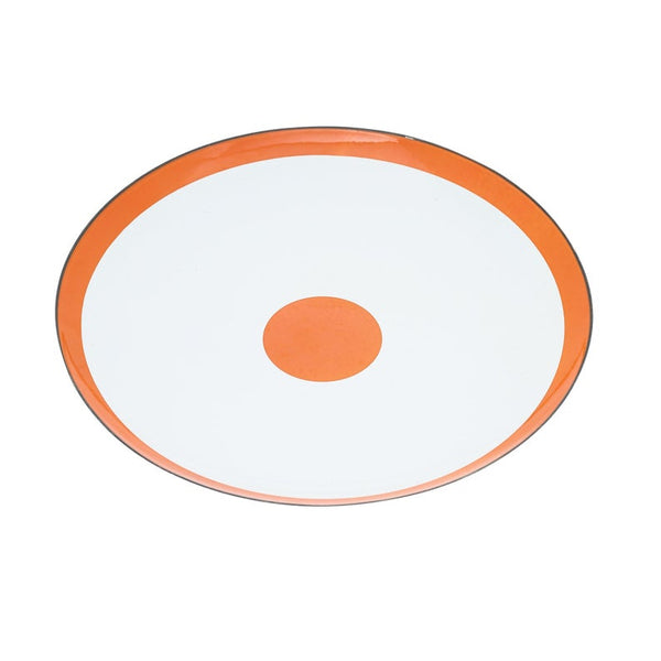 Large white with orange rim and dot enamel platter