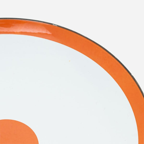 Large white with orange rim and dot enamel platter