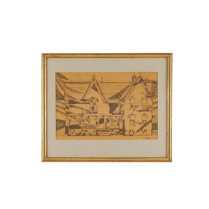 Midcentury abstract architectural watercolor painting on paper by Houston, Texas artist and Cranbrook artist Stella Sullivan