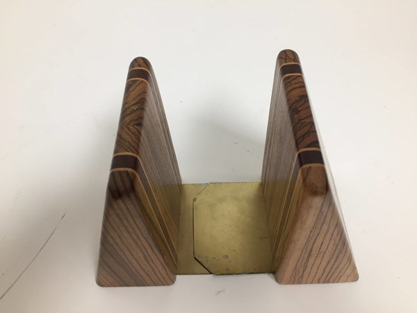 Pair of mid century inlaid exotic wood bookends