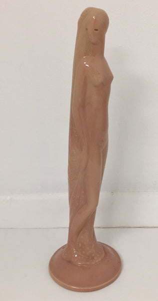 Salmon colored art deco lamp base in the form of a woman designed