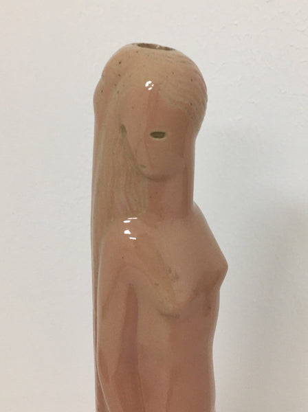 Salmon colored art deco lamp base in the form of a woman designed