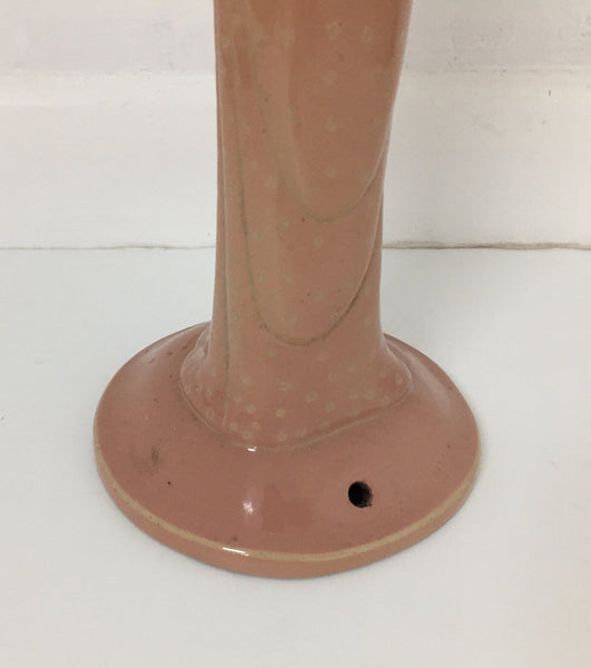 Salmon colored art deco lamp base in the form of a woman designed