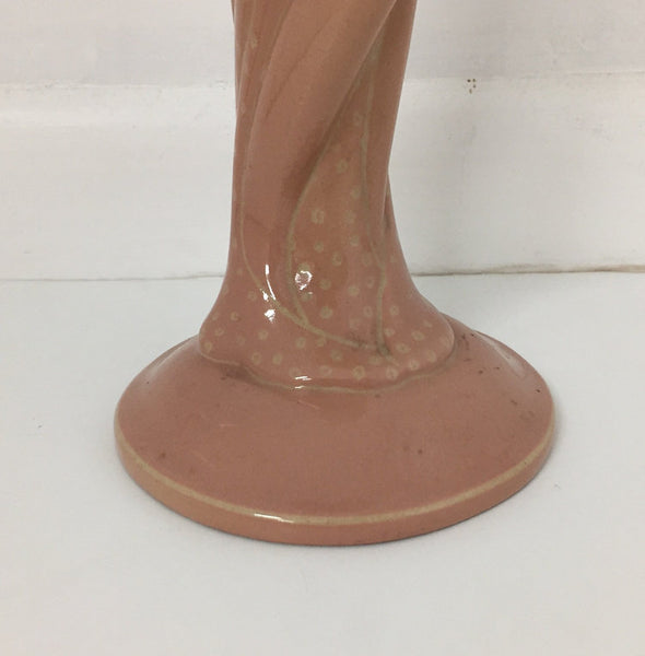 Salmon colored art deco lamp base in the form of a woman designed