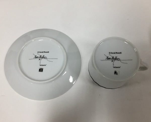 Set of five postmodern coffee cups and saucers by Swid Powell