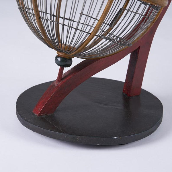 Vintage Bauhaus style wood and wire globe birdcage