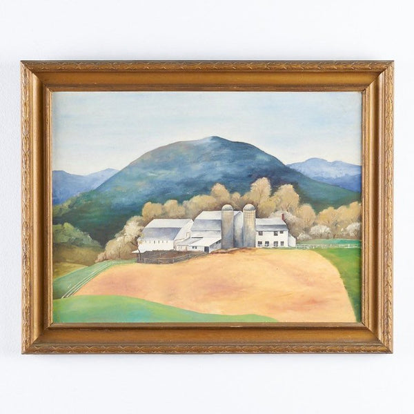 Vintage WPA style painting of a farmhouse in San Marcos Texas