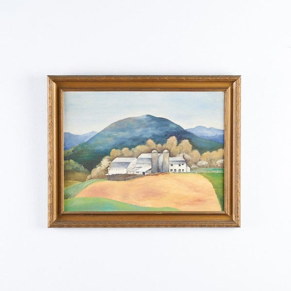 Vintage WPA style painting of a farmhouse in San Marcos Texas