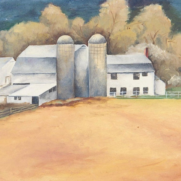 Vintage WPA style painting of a farmhouse in San Marcos Texas