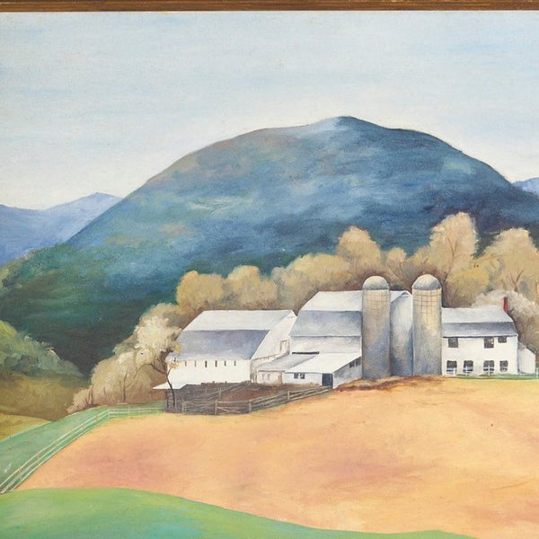 Vintage WPA style painting of a farmhouse in San Marcos Texas