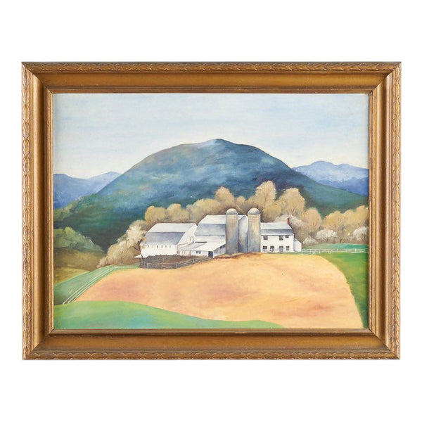 Vintage WPA style painting of a farmhouse in San Marcos Texas