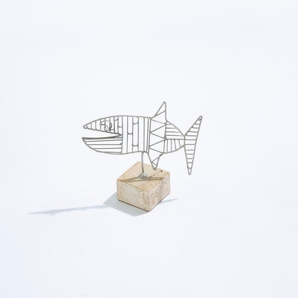 Vintage aluminum on travertine fish sculpture in the style of Georges Braque