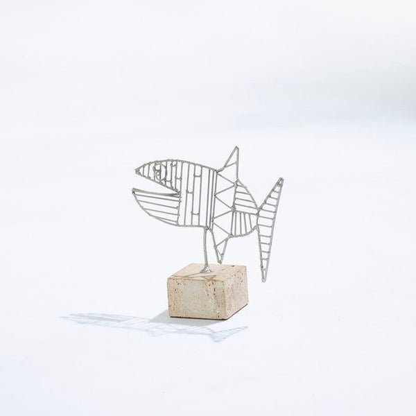 Vintage aluminum on travertine fish sculpture in the style of Georges Braque