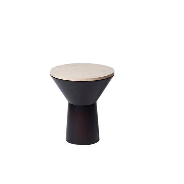 Vintage ebonized plywood table with travertine top