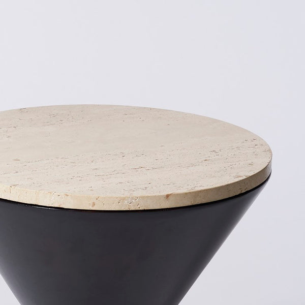 Vintage ebonized plywood table with travertine top