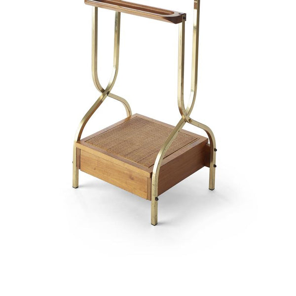 Vintage midcentury modern wood and brass men’s valet