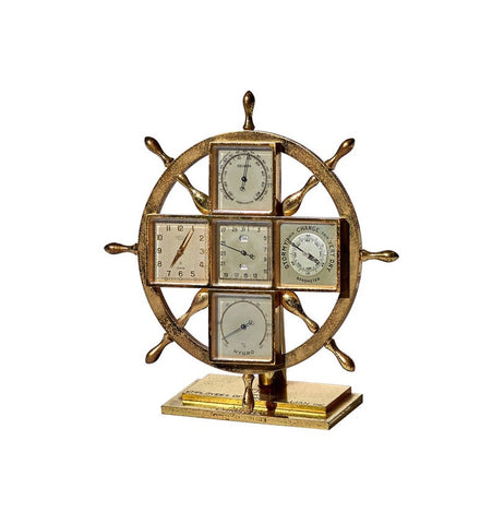 Vintage brass Naveo 8-day 5-dial clock by Angelus