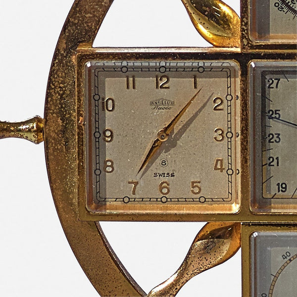 Vintage brass Naveo 8-day 5-dial clock by Angelus