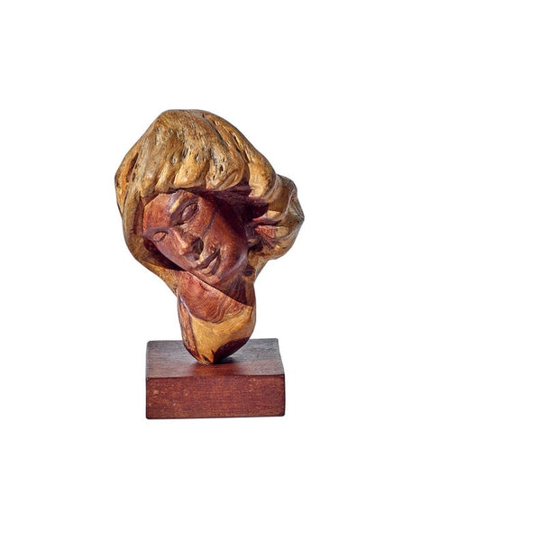 Vintage hand carved wood bust / sculpture signed Aguirre