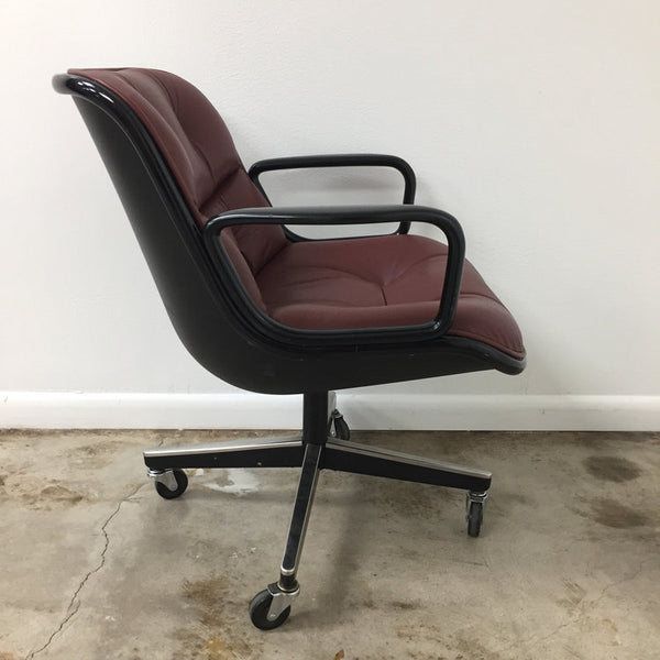 Charles Pollock for Knoll burgundy leather executive armchair with casters