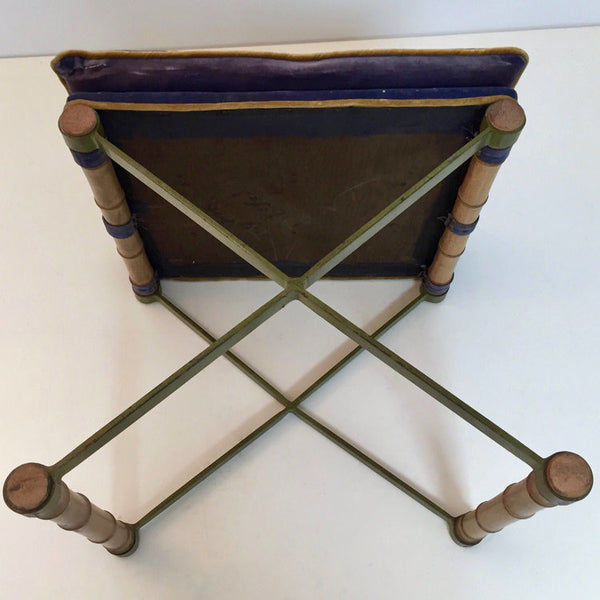 Mid century faux bamboo and steel upholstered X stool