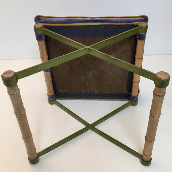 Mid century faux bamboo and steel upholstered X stool