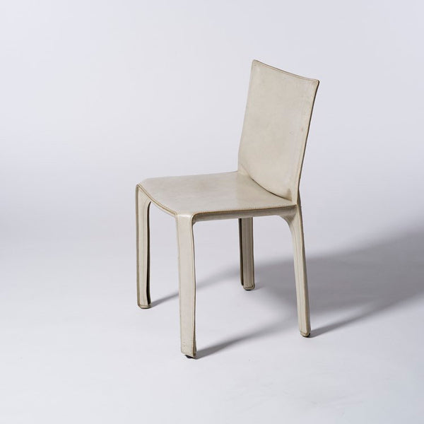 White leather Cab side chair designed by Mario Bellini for Cassina