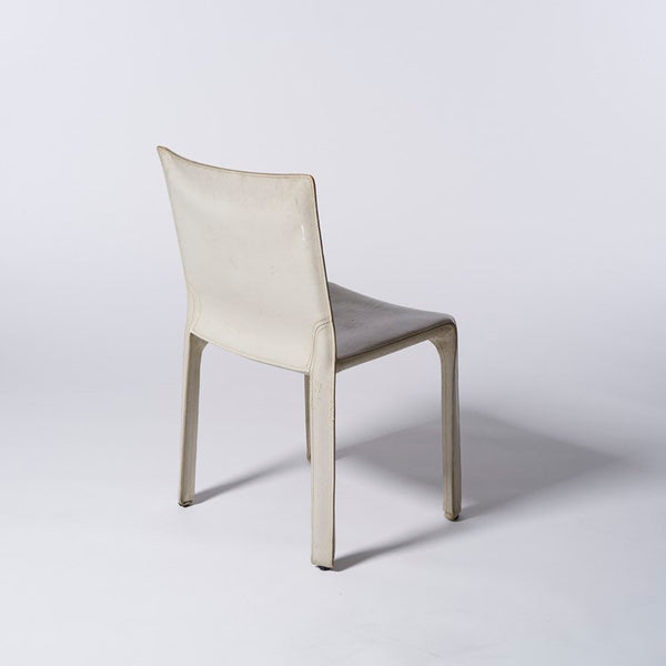 White leather Cab side chair designed by Mario Bellini for Cassina