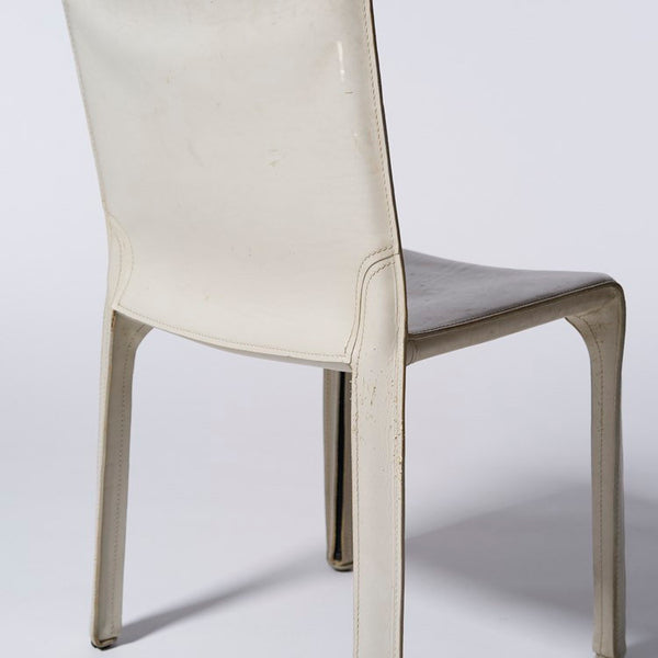 White leather Cab side chair designed by Mario Bellini for Cassina